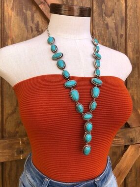 Turquoise Stone Y-Necklace for Women - Bright Turquoise